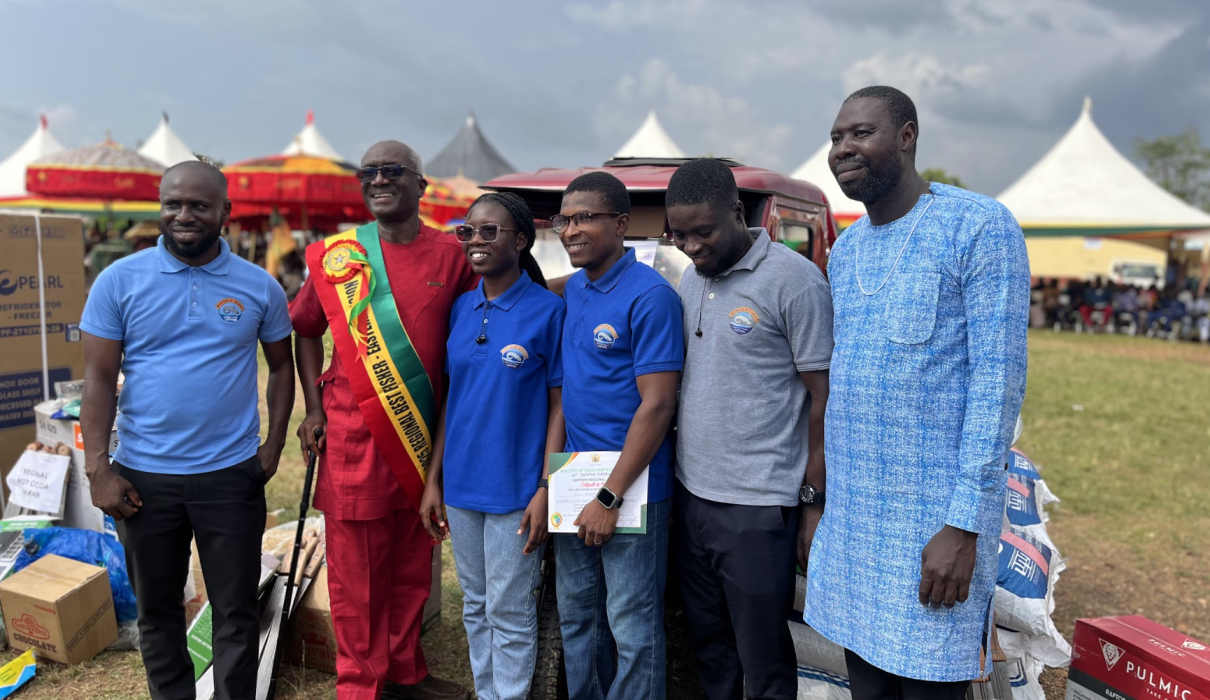 Mordecai farms award, mordecai staff, farmer day eastern region, National Farmers’ Day Ceremony 2025 Eastern Region stage event, sustainable aquaculture RAS system tanks, African catfish in controlled aquaculture environment, fish farming team at award ceremony