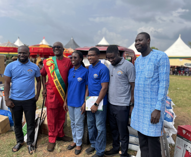 Mordecai farms award, mordecai staff, farmer day eastern region, National Farmers’ Day Ceremony 2025 Eastern Region stage event, sustainable aquaculture RAS system tanks, African catfish in controlled aquaculture environment, fish farming team at award ceremony